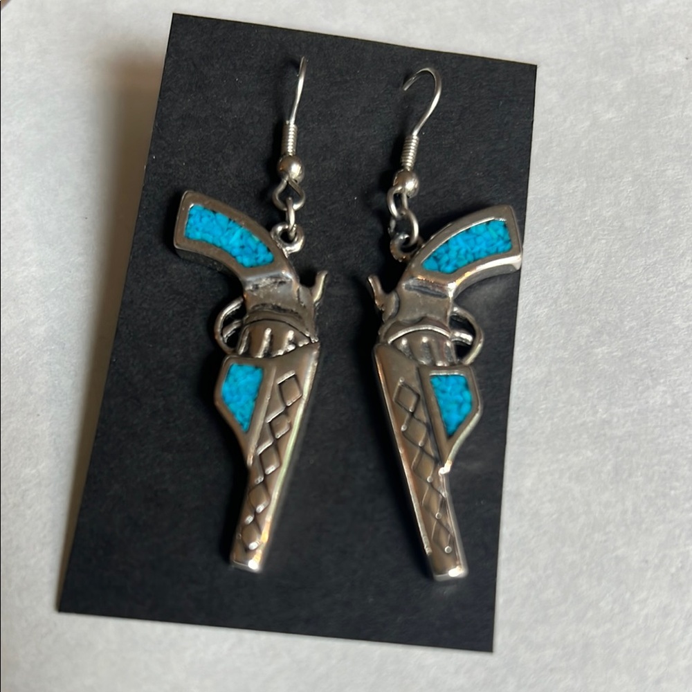 Silver & Turquoise Pistol Earrings